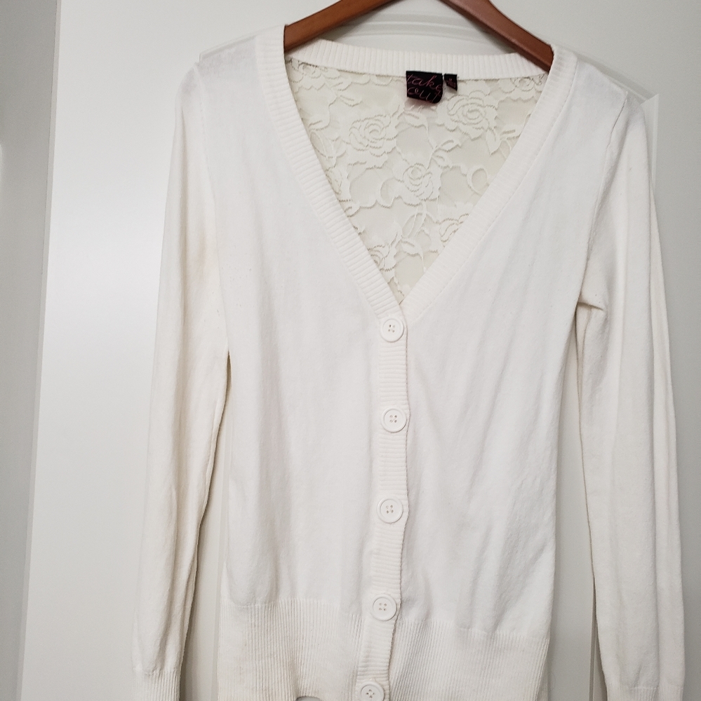 Cream ❤️ Cardigan Lace Back Size Women Medium or Youth Junior Girls 14-16